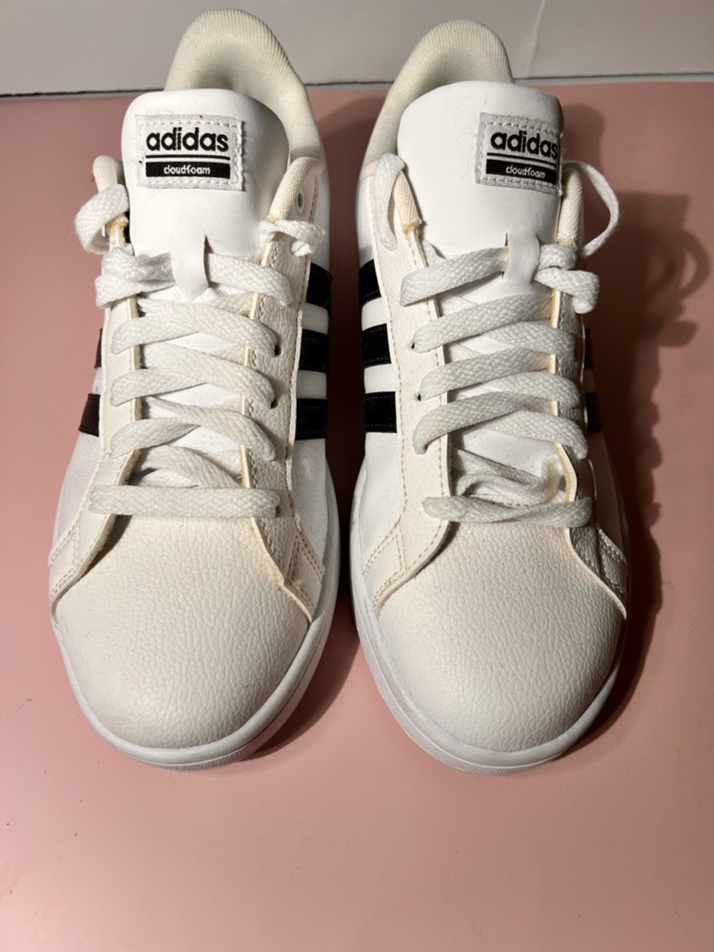 adidas White Sneakers with Black Three Stripes